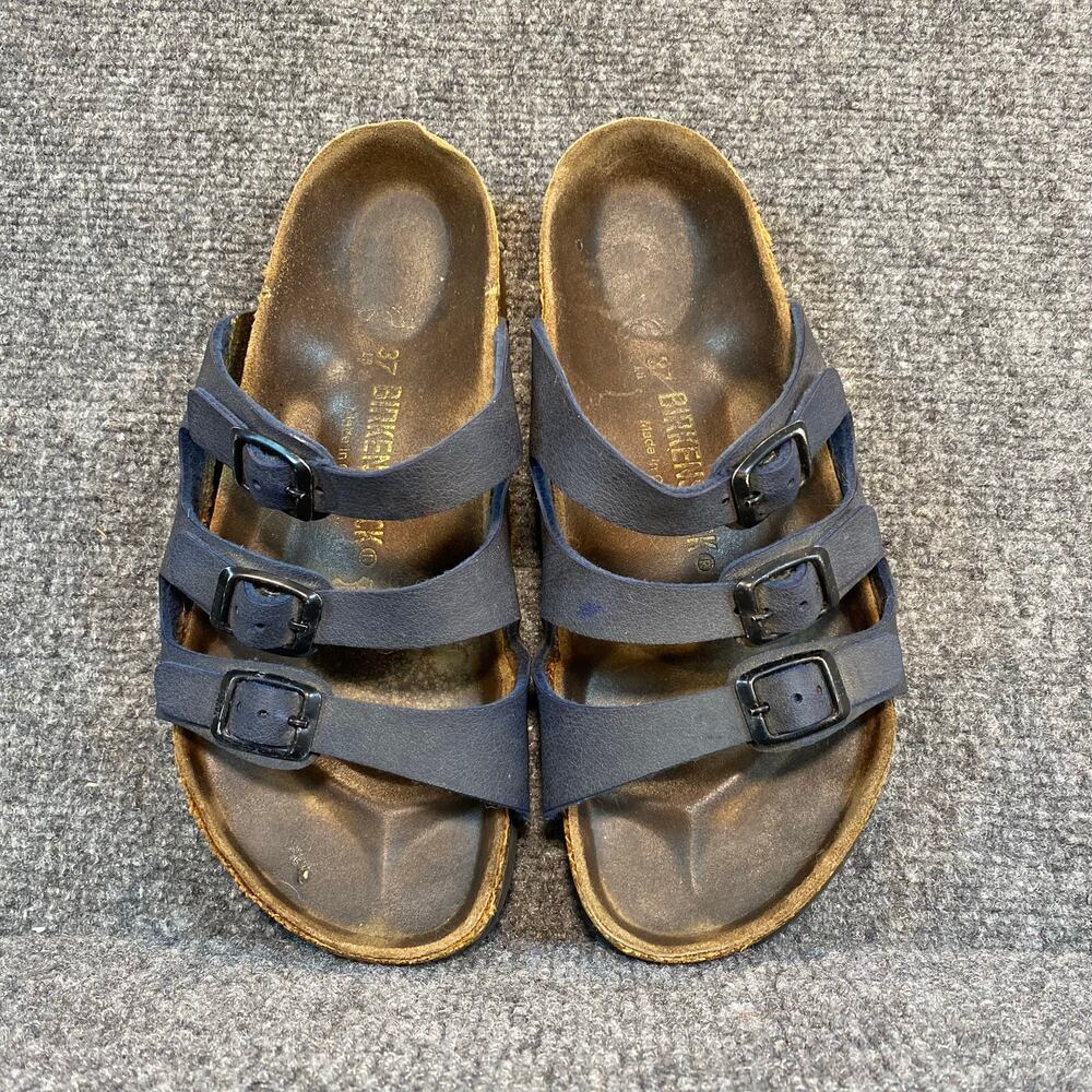 Birkenstock Birki's Florida Fresh Navy Leather 3 Strap Sandals Size L8 M6 EA 37